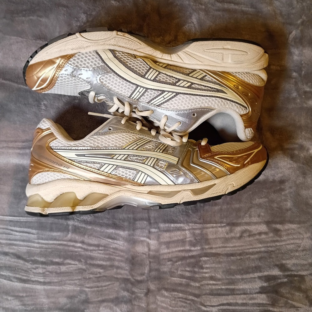 ASICS GEL-KAYANO 14 White Gold Silver Metallic Running‎ Shoes 1203A537 Mens 10